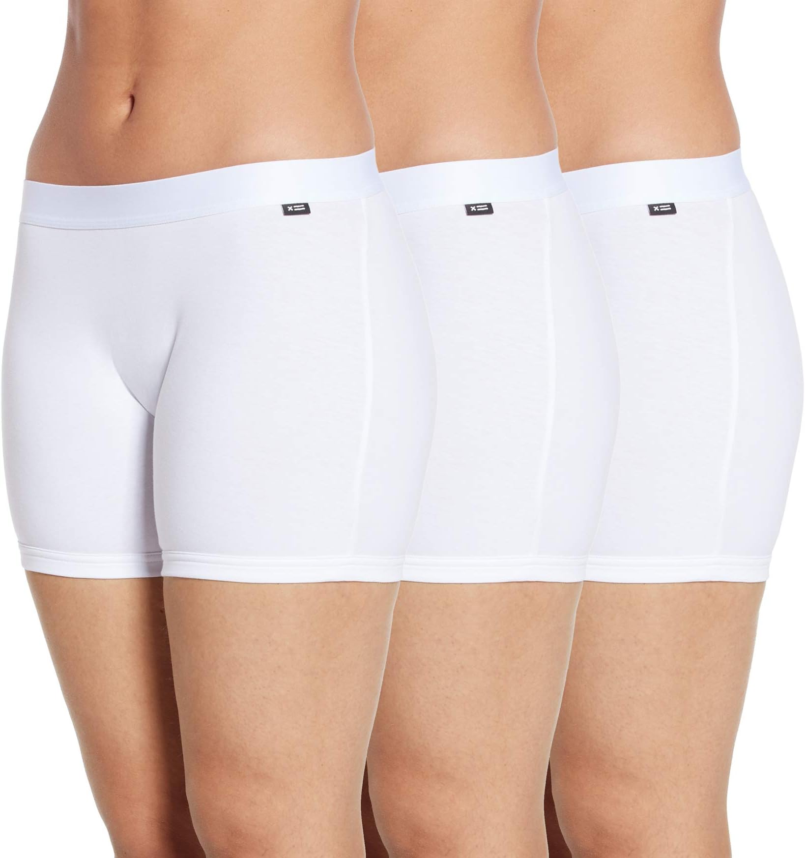 TomboyX 4.5" Boy Shorts, 3 Pack Cotton Form-Fitting Boxer Briefs Underwear, Breathable All Day Comfort- Large/White