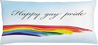 Ambesonne Pride Throw Pillow Cushion Cover, Happy Gay Pride with Hand Writing Celebration Theme LGBT Colored Paint Image Print, Decorative Rectangle Accent Pillow Case, 36" X 16", Yellow and Green