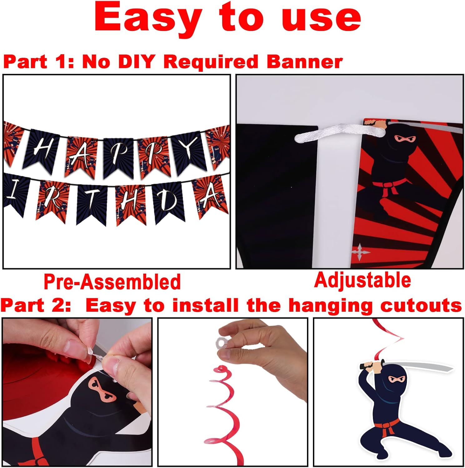 162 Pcs Ninja Birthday Party Decoration Set Ninja Warrior Party Supplies Kit Includes Karate Master Tableware Tablecloth Hanging Banners Foil Swirls Cutouts Balloons for Kids Boys Karate Party Favors
