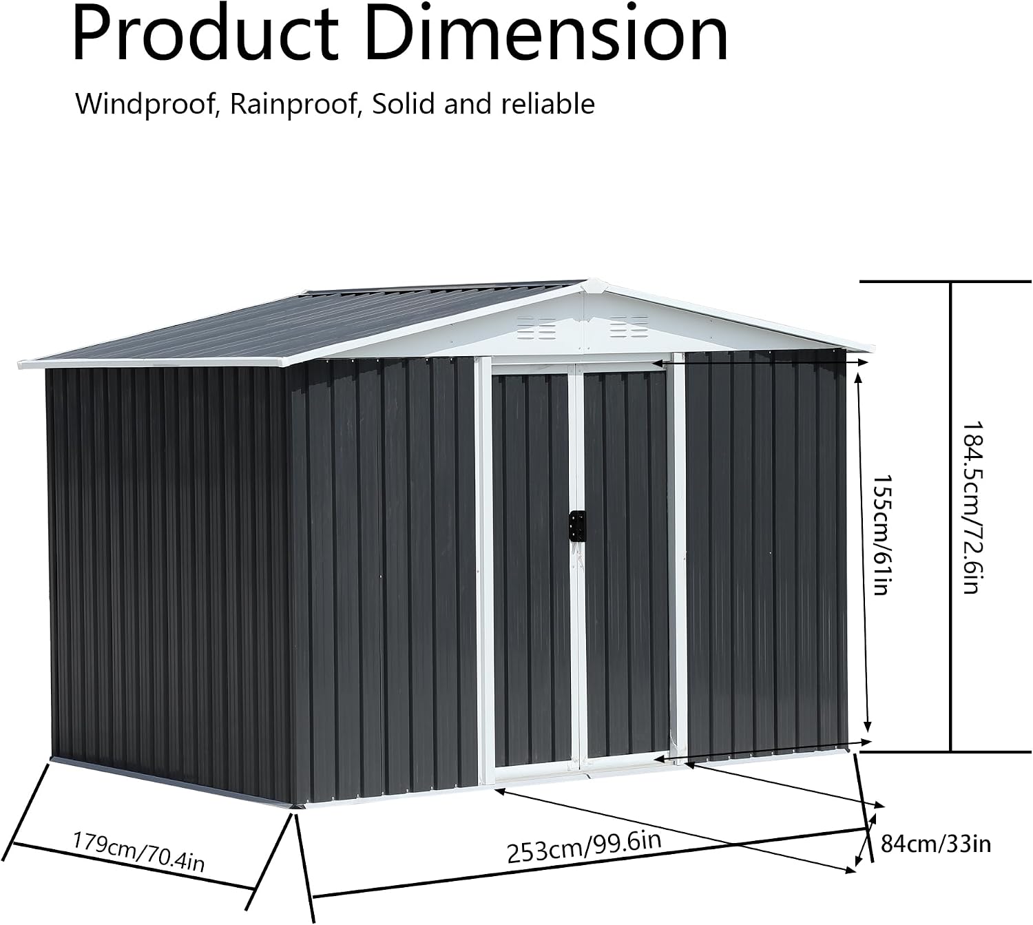 ZeHuoGe 8.3 x 5.87 Ft Apex Roof Aluminum Alloy Frame Garden Shed with Sliding Door