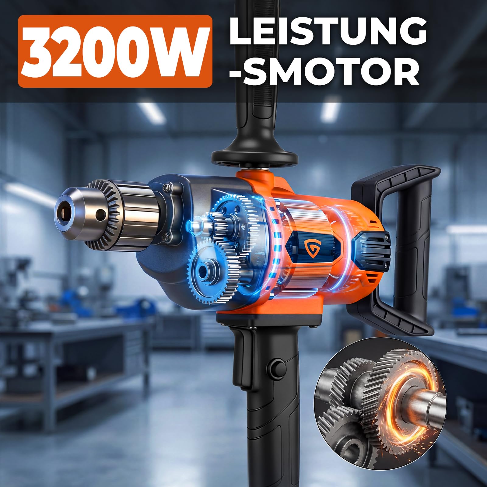 Rührwerke 20A Bohrmischer Set, 1100 U/min, 5/8" Metallbohrfutter, Betonmischer mit 360° D-Griff, Rührwerk & Bohrmaschine in einem für Mörtel, Beton, Farbe