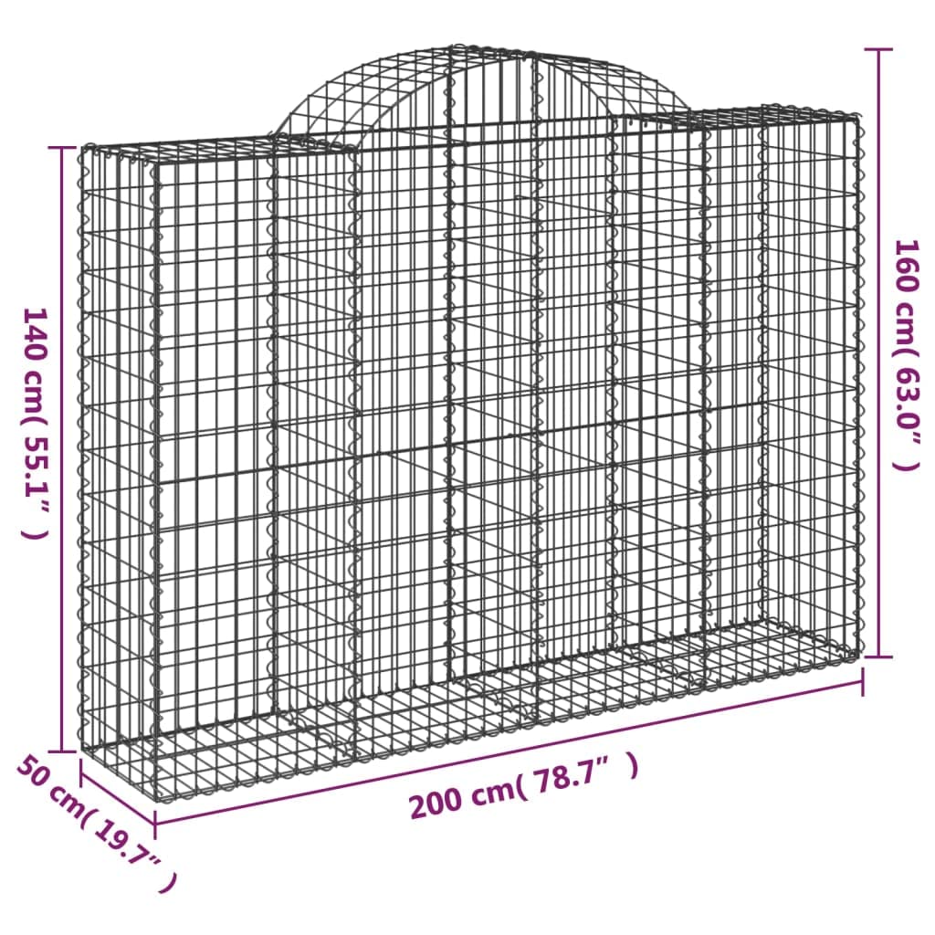 Set 9 Cesti Gabbioni ad Arco 200x50x140/160 cm in Ferro Zincato | Barriere decorative per delimitare il giardino o il patio esterno. Struttura robusta per sassi e ciottoli.