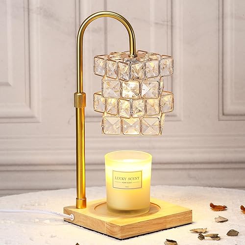 Lewondr Candle Warmer Lamp, Electric Candle Warmer with 4 Brightness & Timer, Adjustable Height Candle Melting Lamp for Most Jar Candles, Vintage Scented Wax Melt Warmer with 2 Bulbs Home Decor