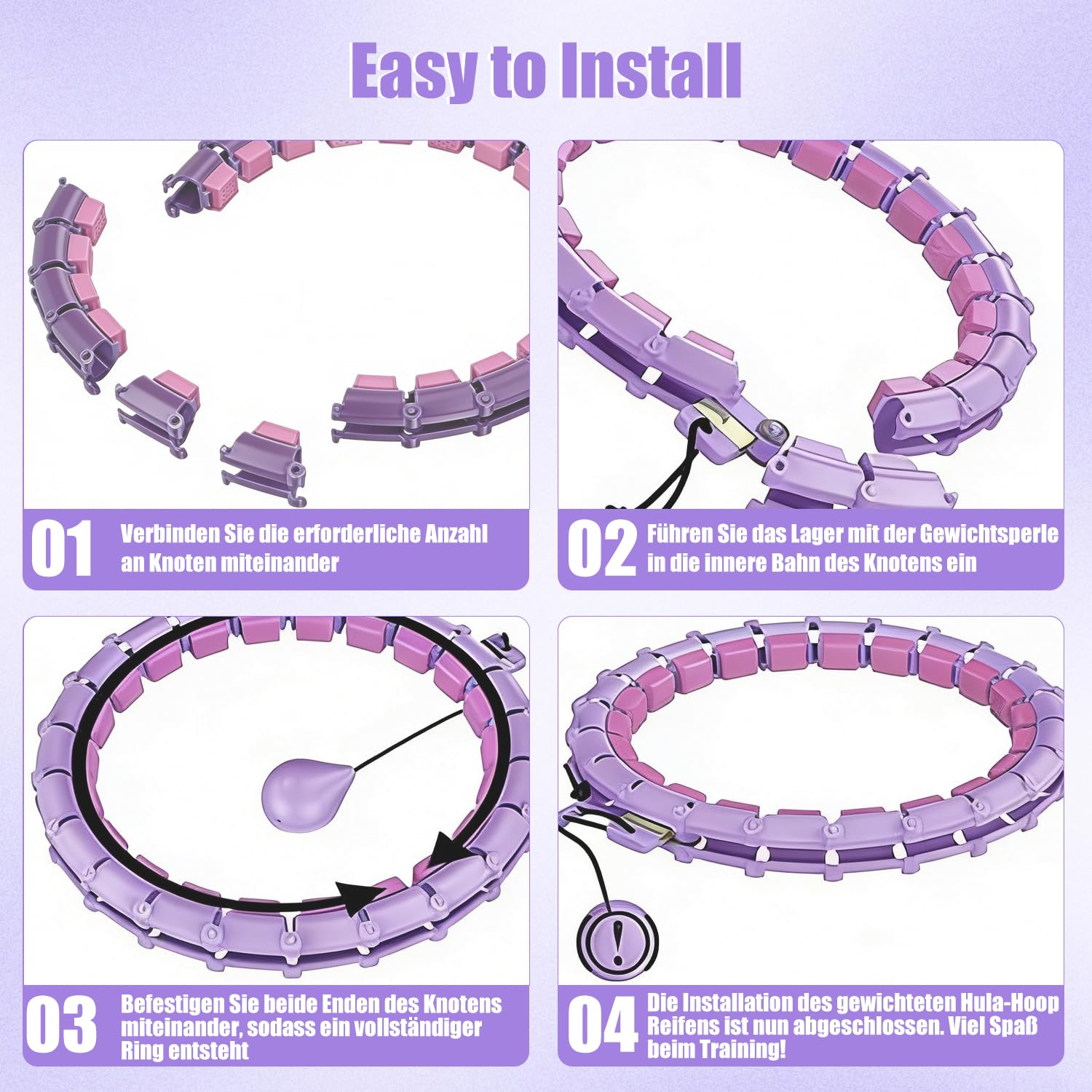 Smart Hula Hoop Reifen Erwachsene und Anfänger mit Gewicht Kugel und Zähler, 24 Knoten Umfang (74-120cm) Hula Hoop mit Hüftgürtel, Abnehmbarer, zum Abnehmen und Fit Werden, Geräuscharm, Frau/Männer