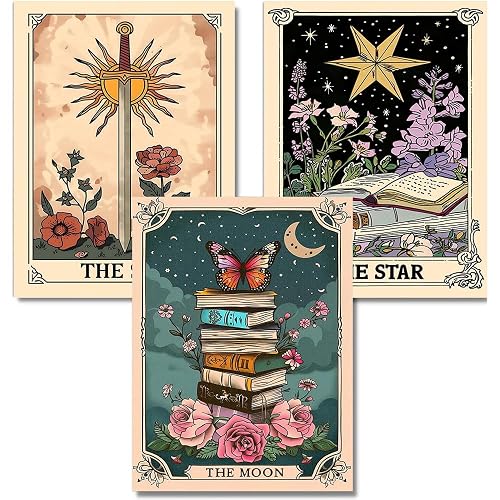 3 Pack Tarot Diamond Art Kits for Adults,Sun Moon Star Diamond Painting Kit | 5D Diamond Art Paintings Kit for Beginners,Round Full Drill Diamond Dot Tools Kit,Extra Diamonds,DIY Craft Gift,12x16 Inch