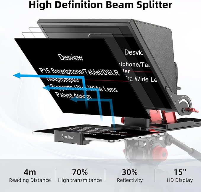 Teleprompter Desview P15 de 15 pulgadas aluminio con estuche miniatura 2