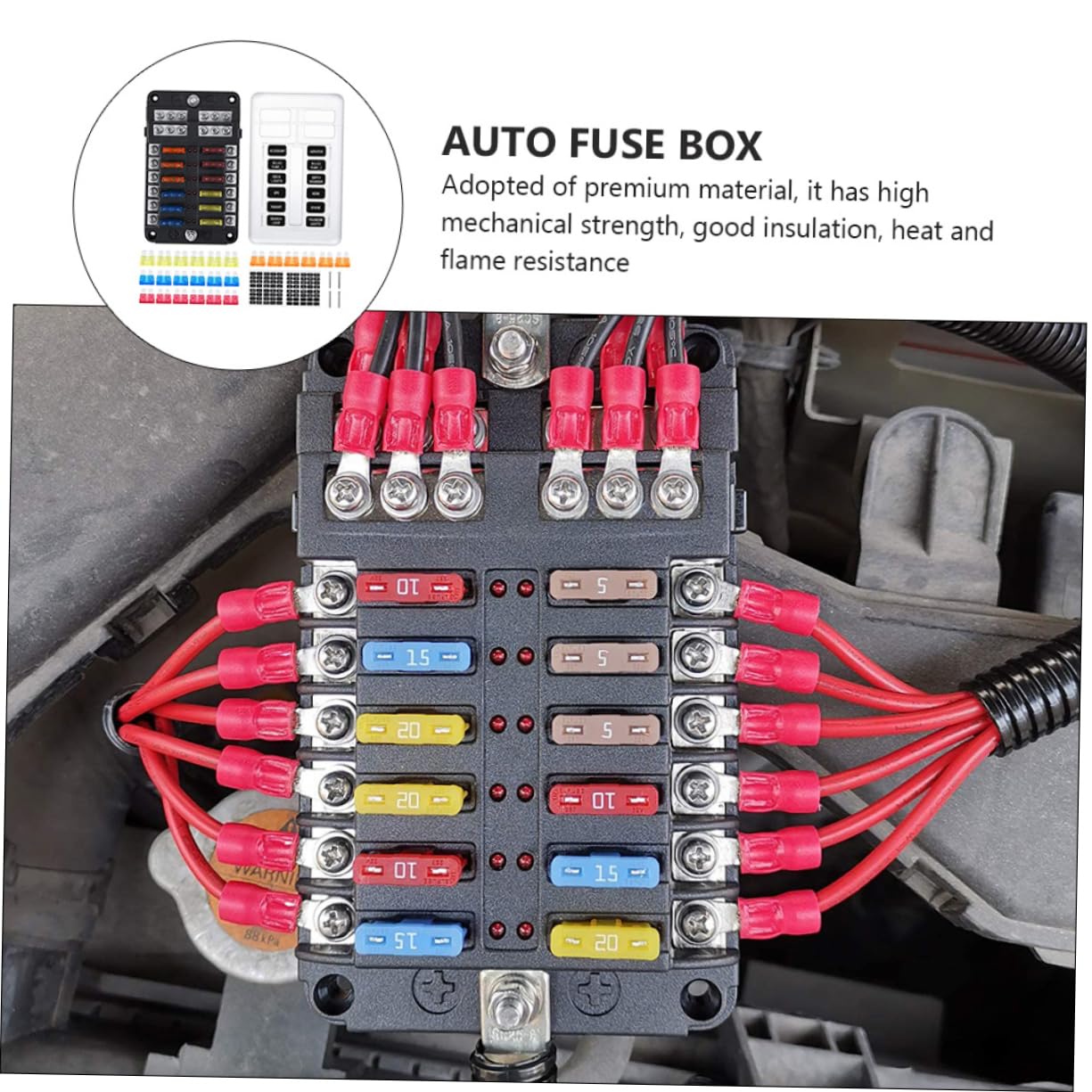 iplusmile Porta Fusibili per Auto e Barca 12 Vie Protezione Anti Spruzzi D'acqua, Struttura in Pbt e Rame Nichelato, Manutenzione Rapida Luce LED Indicatrice e Accessori Completi