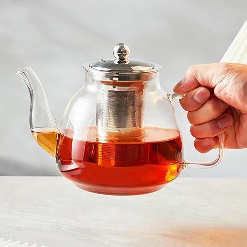 Miniatura 7 de Hervidor de té de vidrio de 42 onzas  42.3 fl oz, tetera de vidrio con infusor de acero inoxidable extraíble, para té de hojas sueltas y