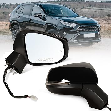 Right Passenger Side Mirror Fits 2019-2025 Toyota Rav4 with Power Heated Turn Signal and Blind Spot Match Midnight Black Metallic Replace 879100R2718 Pins
