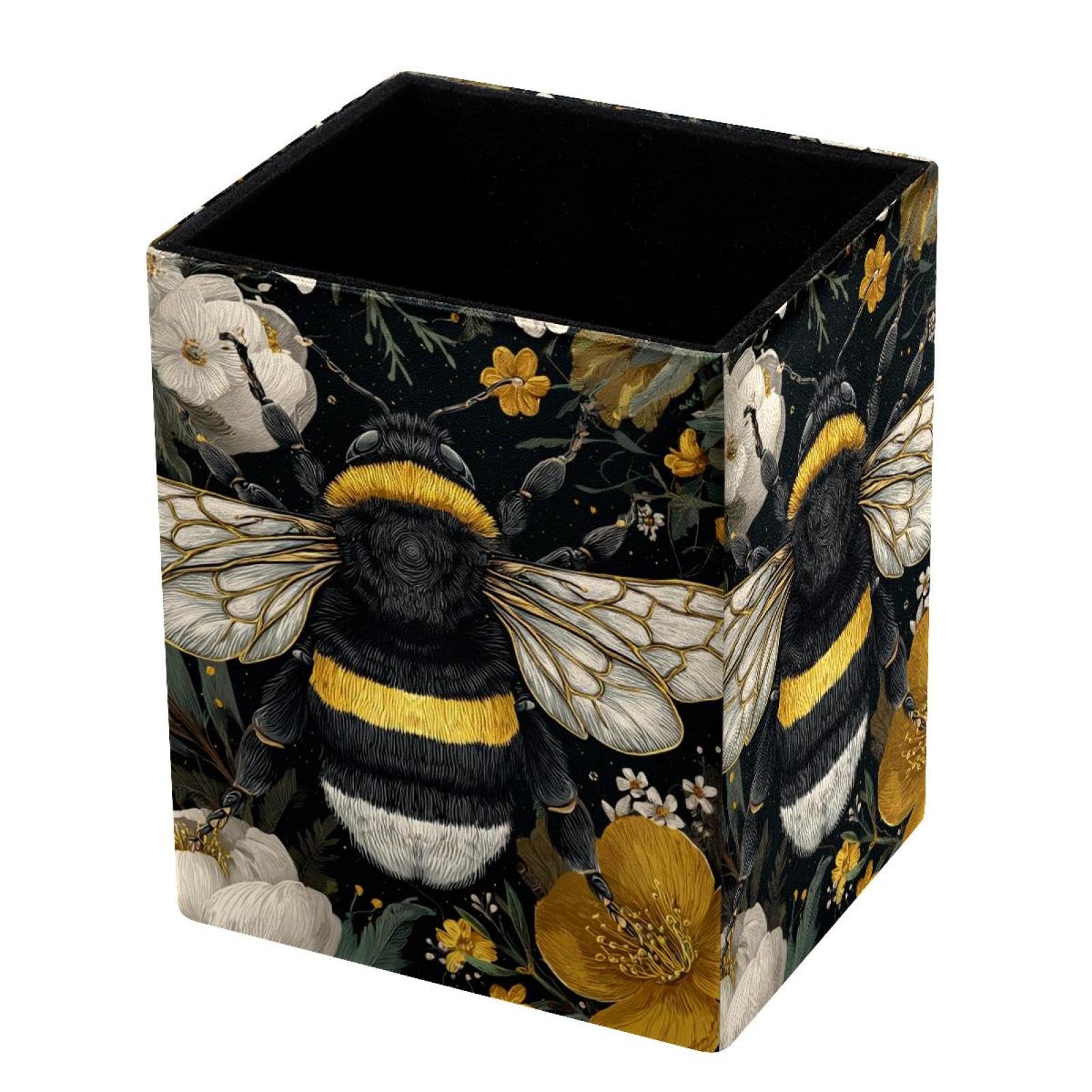 VAPOKF Pencil Holders for Desk, Bee Printed Pen Holders Pen Pot Makeup Brushes Storage Desktop Stationery Supplies Organiser for Home Office