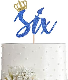 Prince 6th Birthday Cake Topper Royal Blue Gold Glitter Boy 6 Years Birthday Party Supplies, Decorations