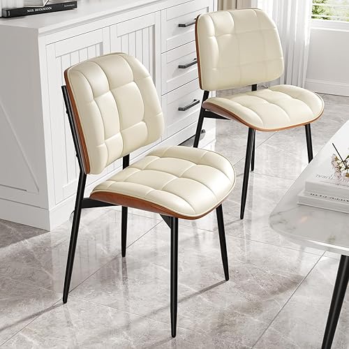 Miniatura 9 de Juego de 4 Sillas de Comedor, Silla de Comedor de Estilo de Mediados de Siglo Moderno con Cojín Grueso, Sillas de Cocina Tapizadas con Cuero