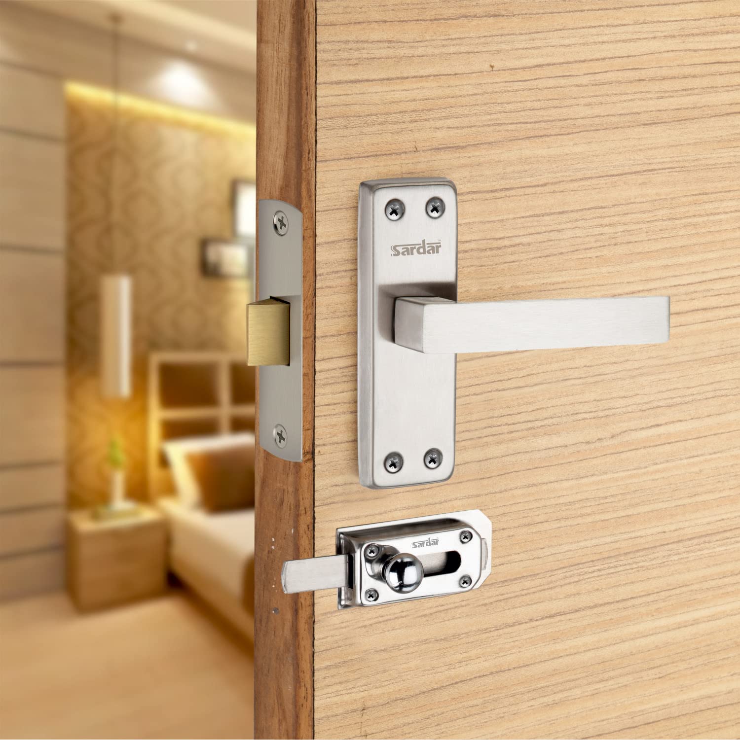 SARDAR Square 5" Stainless Steel Iron Bathroom Door Handle Set with Keyless Baby Latch/Tower Bolt/Push to Close Latch (B0B4SNKMW8) Amazon Price History, Amazon Price Tracker