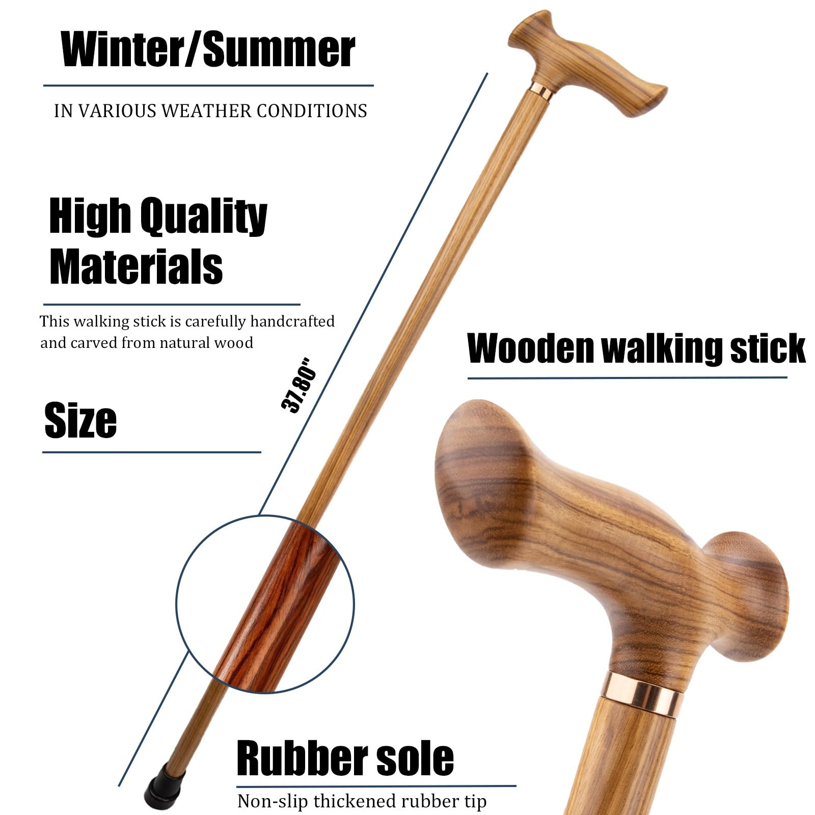 Bastones de Madera Amarillos, con Correa y 4 Puntas Antideslizantes Extraíbles Bastón Decorativo de Lujo para Hombre y Mujer de Cospaly 96 Cm