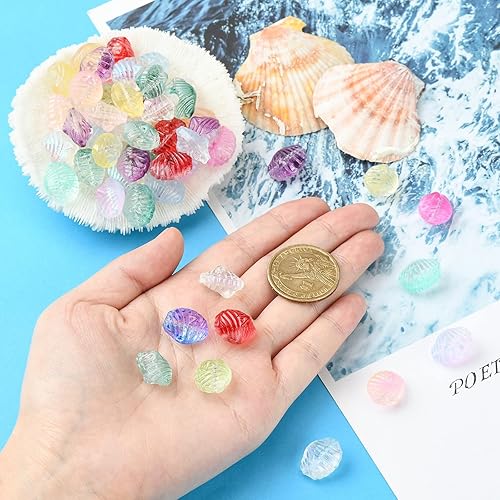 Miniatura 4 de KitBeads 100 cuentas de cristal aleatorias de concha de mar, vieira de playa de verano transparente y colorida para hacer joyas a granel