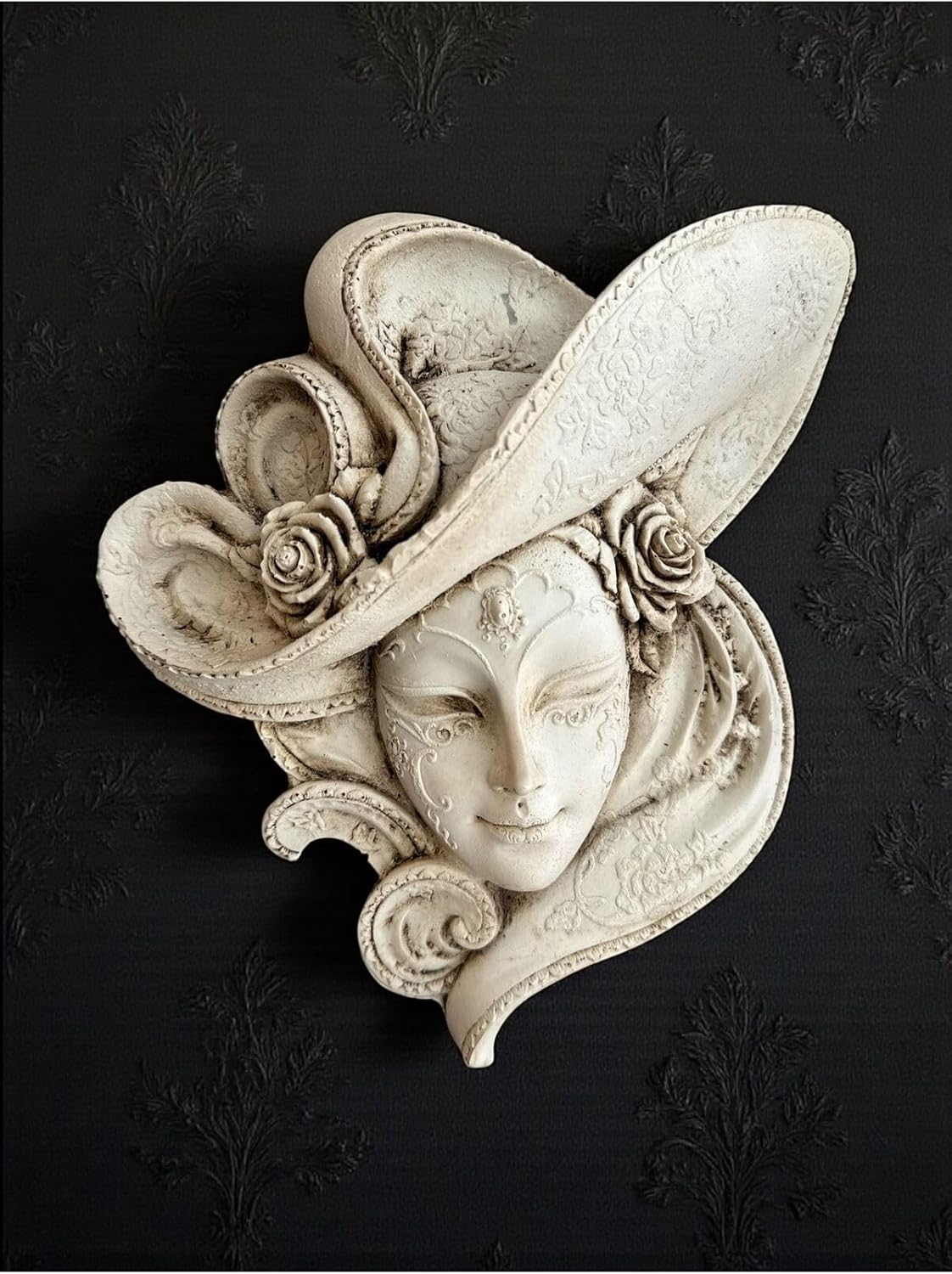 SODEF Wall Mask Set of 3 White Antique Finish Polyester Decorative Abstract Home Decor, 11.8x6.7 inch - White, One Size
