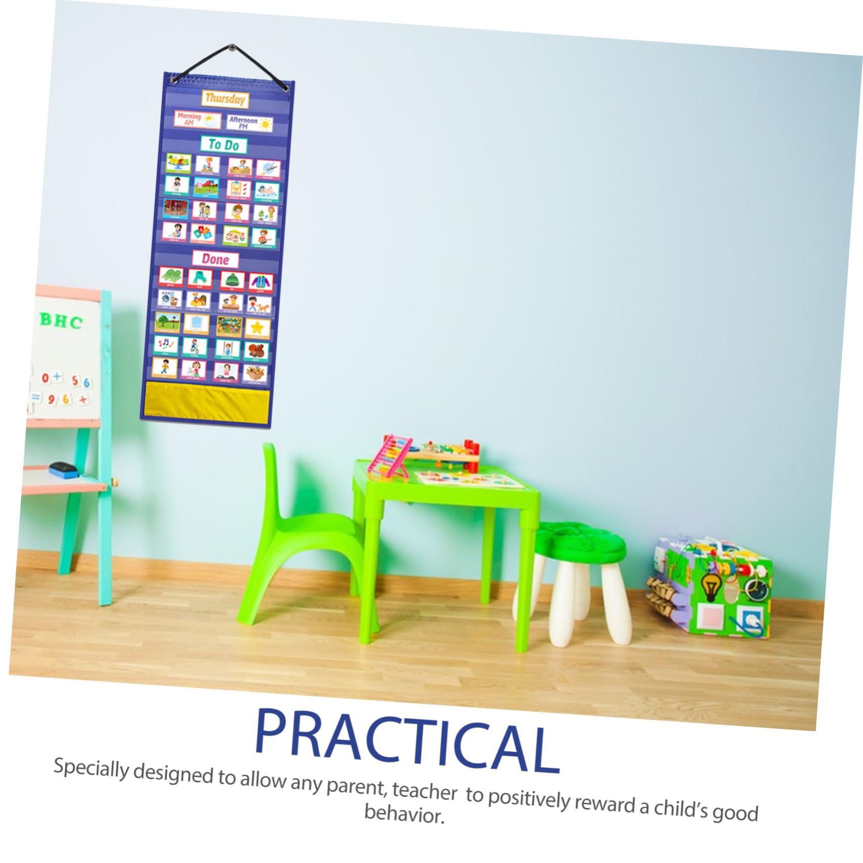 ZUNOXAZ Tabla Formación Casa Niños Calendario Visual para en y para Escuela de Tareas Azul de Poliéster y Pvc de Hábitos y Desarrollo de Rutinas