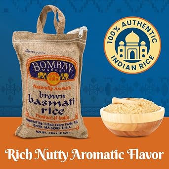 Bombay Market Brown Basmati Rice - Aromatic & Nutty Flavor Basmati Rice - Long Grain Rice Basmati (4 Pound Bag)
