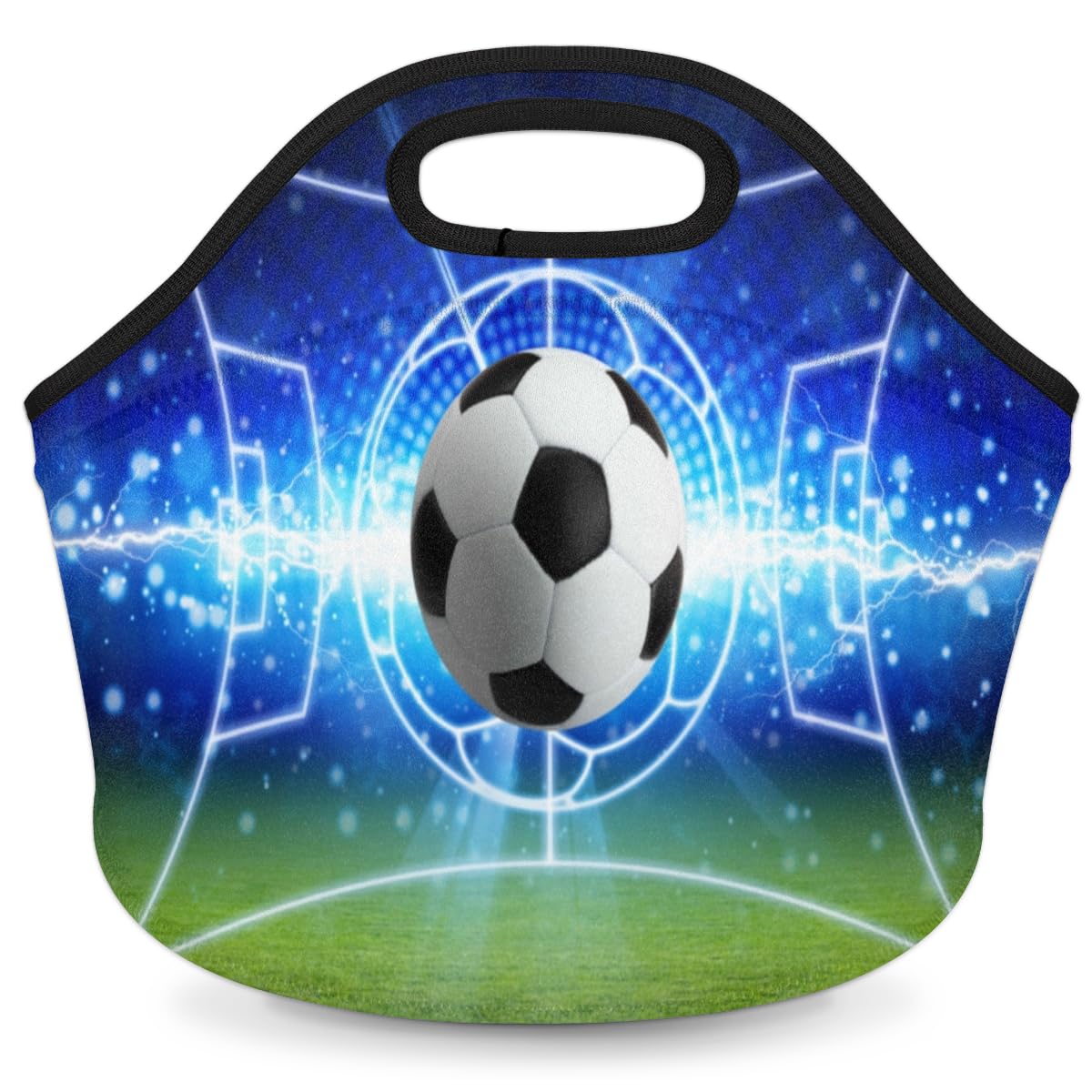Soccer Football Neoprene Lunch Bag, Sport Ball Soft Insulated Lunch Box Tote Container Cooler Warm Picnic Bags for Women Men