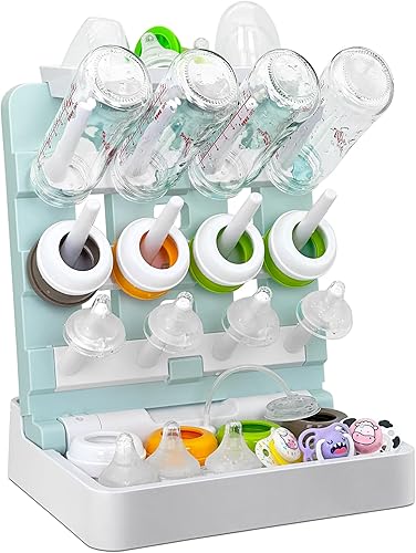 Estante de secado de biberones, soporte vertical para secadora de biberones, estante de secado de biberones que ahorra espacio para encimera, Azul y