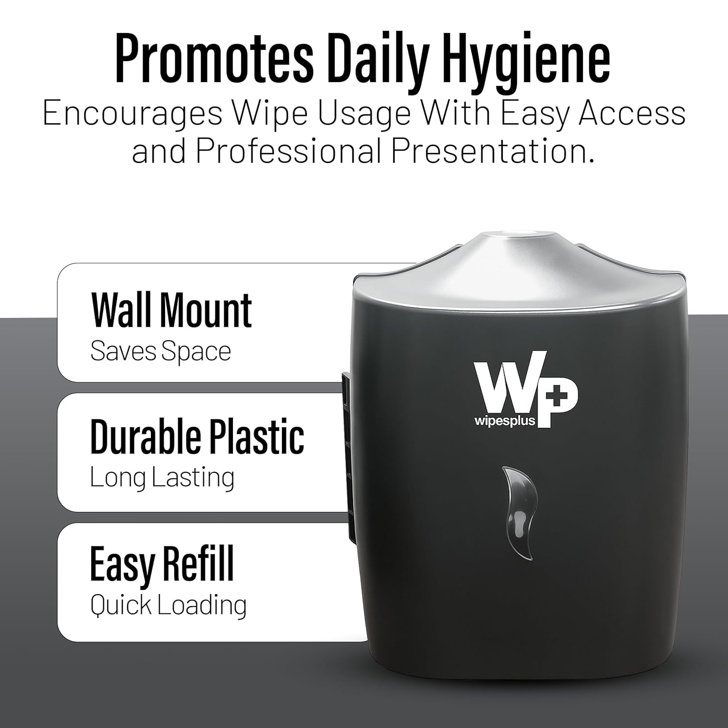WIPESPLUS Wall Mounted Wipe Dispenser, Wet Wipes Holder, for WipesPlus Refill Bags with Lock for Supermarkets, Retail, and Business, Plastic, 13.5 Inches, Black