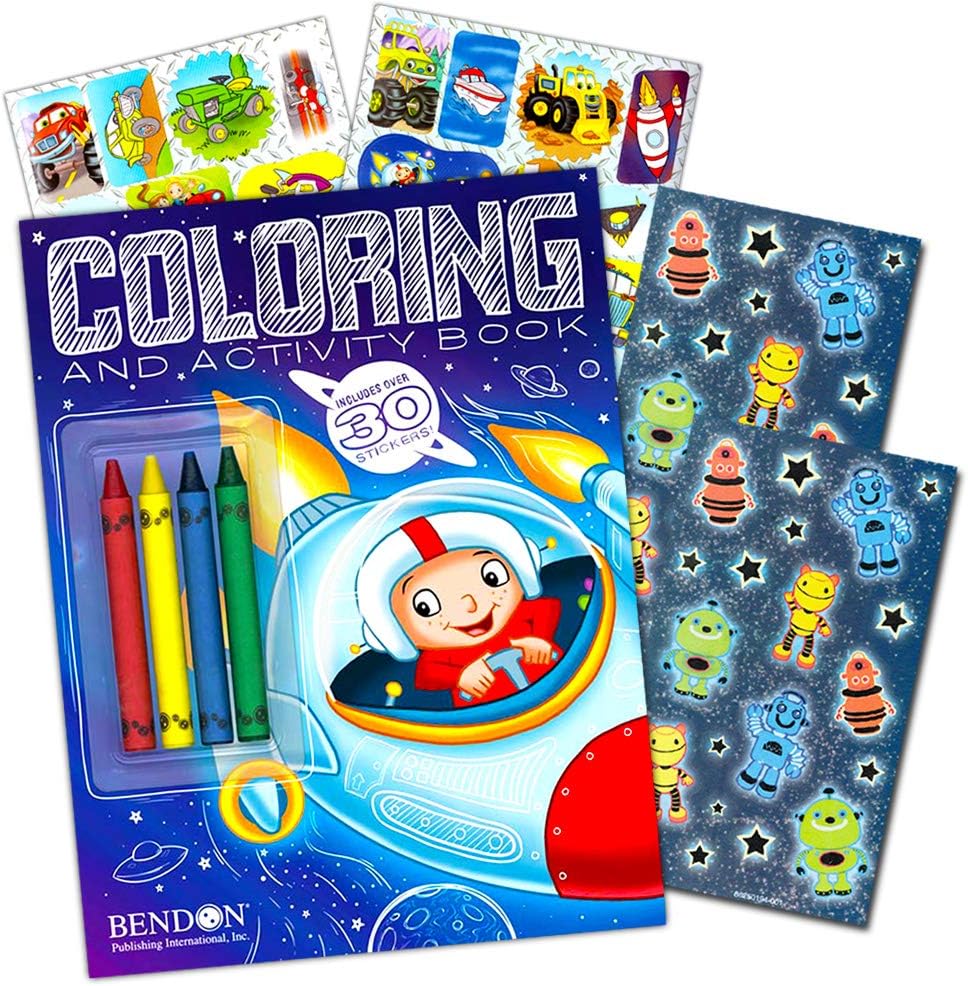 Outer Space Coloring Book Super Set Kids -- Coloring and Activity Book with Space Stickers and Jumbo Toddler Crayons