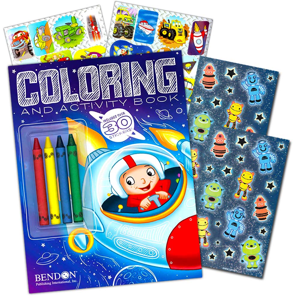 Outer Space Coloring Book Super Set Kids -- Coloring and Activity Book with Space Stickers and Jumbo Toddler Crayons