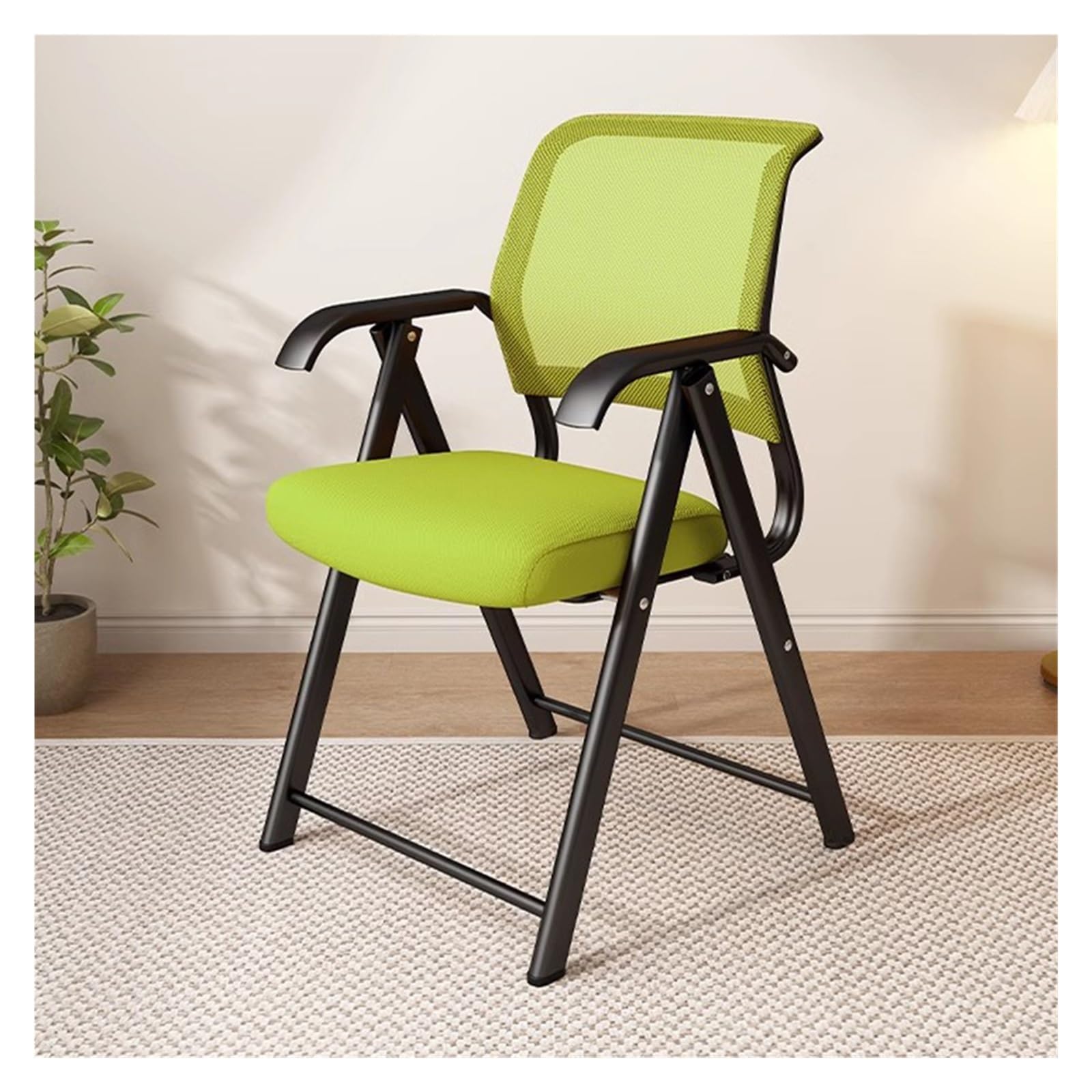 MYUYEE Stackable Folding Chair Guest Reception Arm Chairs Ergonomic Mesh Back Waiting Room Chairs With Thickened Fabric Seat For Office,Conference,School (Green)