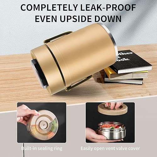 Miniatura 12 de Termo de 67 onzas para comida caliente, termo apilable de 3 capas sellado, con bolsa de almuerzo, termo de sopa, boca ancha, es adecuado