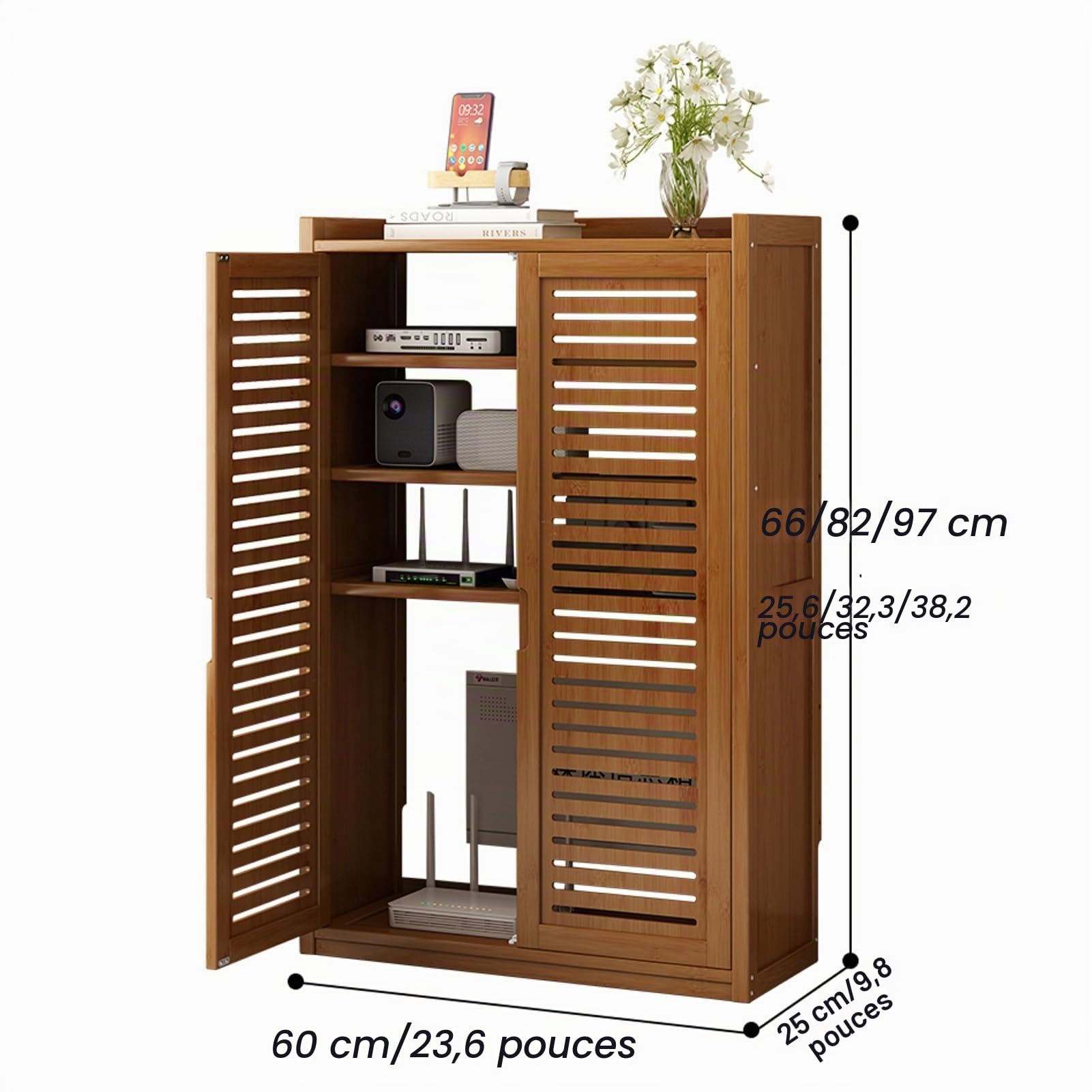 HARELA Boîte de Rangement pour routeur WiFi, Armoire pour routeur, Cache Box WiFi, Rangement Box Internet, pour Gestion des câbles pour Salon, Chambre(82 * 60cm/32.3 * 23.6in)