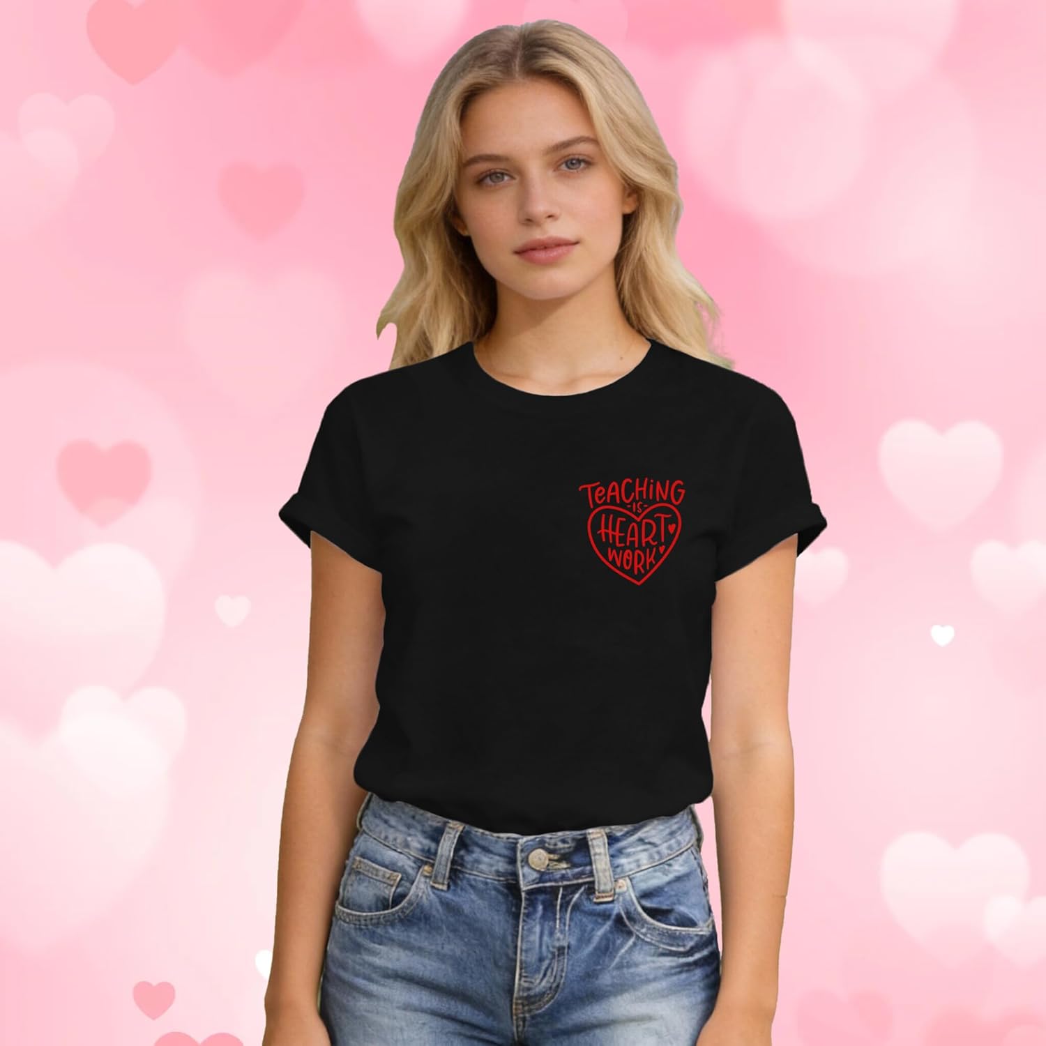 LBP Valentine's Day Shirt for Women Valentines Day Teacher T-Shirt Teaching is Heart Work Tee Tops - Image 4