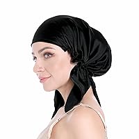 Vista 1 de SissiLita Gorro de seda 100% para dormir con banda de corbata, gorro de dormir grande para cabello rizado, envoltura para el cuidado del cabello