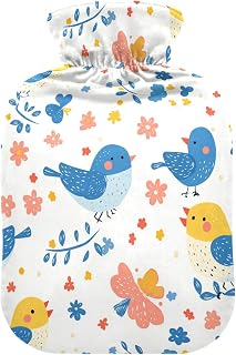 Parents' Day Cartoon Cute Blue Bird hot Bottle Water Bag with Soft Cover, 2L hotwater Bag for Period Cramps, Neck and Shoulder Pain Relief, compresas calientes para el vientre