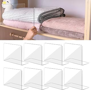 OKPOW Acrylic Shelf Dividers for Closet Organization: 8 Pack Tall Durable Clear Shelves Separators for Clothing Adjustable