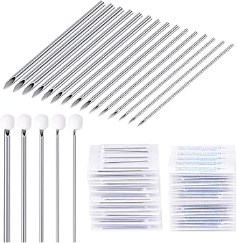 100PCS Mixed Body Piercing Needles,12G 14G 16G 18G 20G Sterilized Stainless Steel Ear Nose Piercing Needles for All Body Piercing
