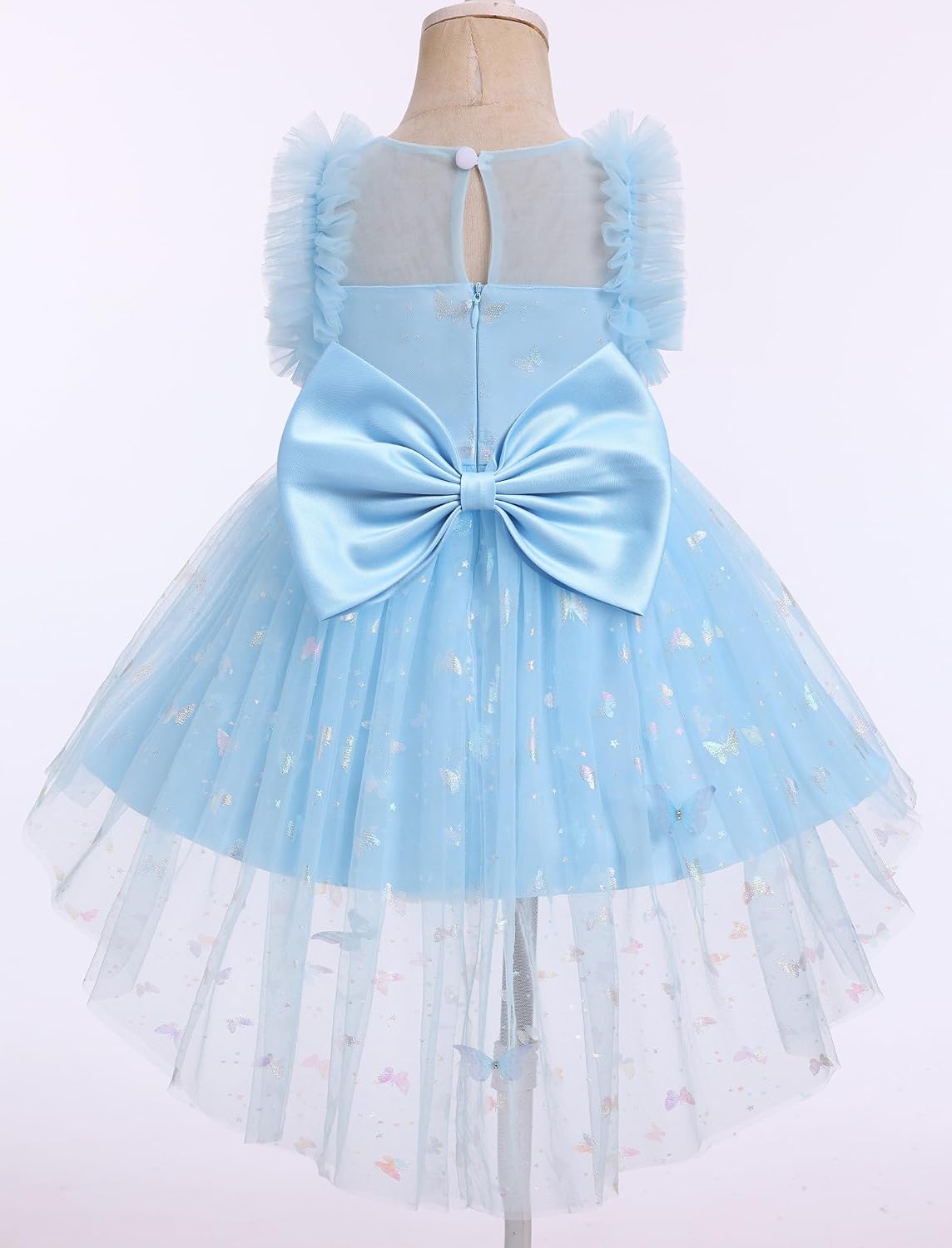 IDOPIP Toddler Girls Butterfly Dress Sparkly High Low Tulle Tutu Princess Birthday Party Dress for 1-6T Flower Girl Wedding