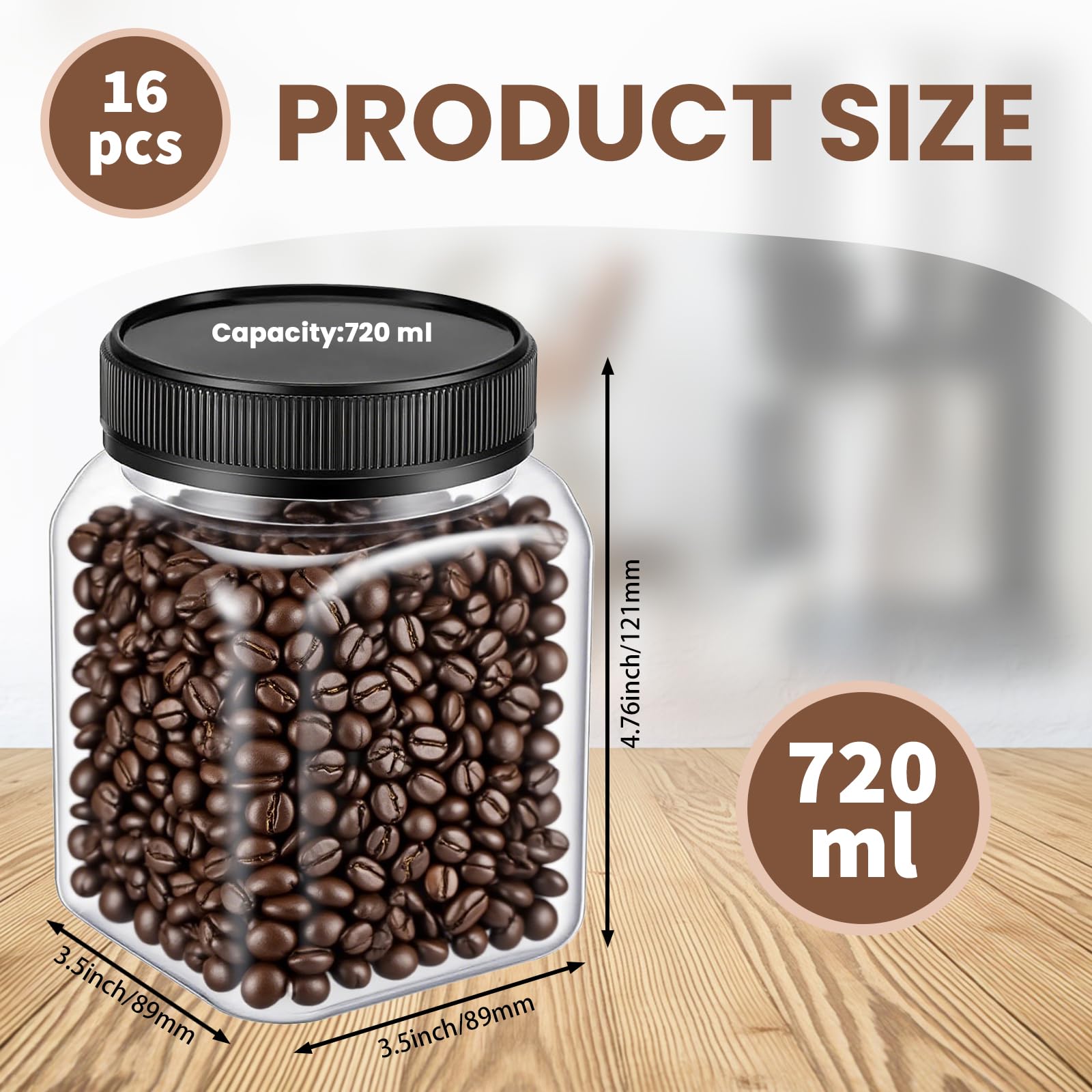 16 barattoli in plastica da 680,4 g con coperchio, grandi contenitori per alimenti con coperchio a vite, riutilizzabili, contenitori ermetici per la cucina, caramelle, caffè, alimenti secchi
