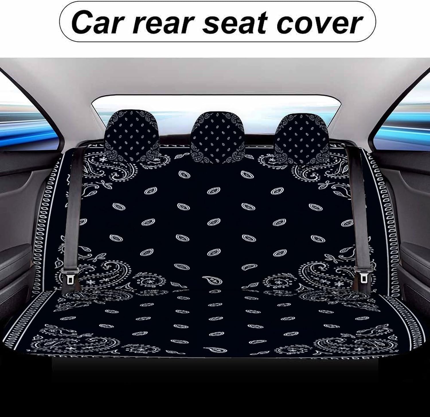Bohemian Geometric Paisley Pattern Car Seat Covers, Trendy Universal Car Seat Protector Full Set, Automotive Seat Covers For Front Seats Rear Seat (Black Paisley Bandana, 2PC Front Seat Set) image 4