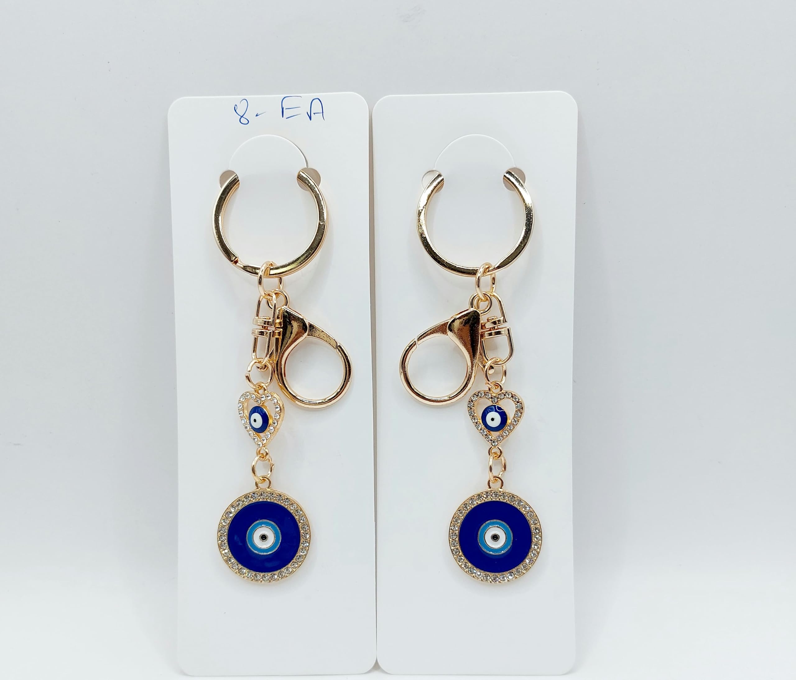Evil Eye Keychain with Heart Charm Gold | Blue Evil Eye Pendant