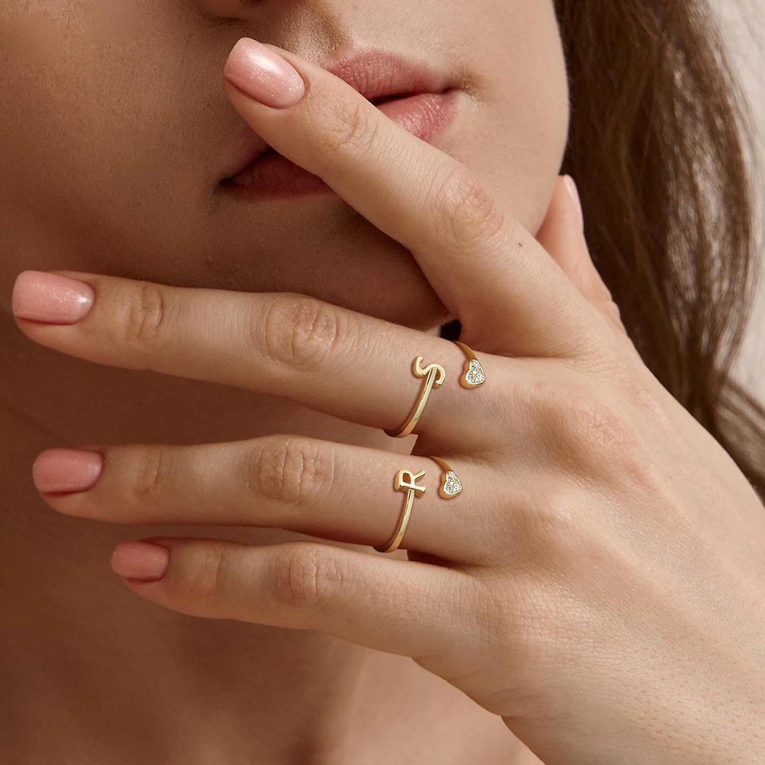 MILACOLATO Valentine's Day Gifts - 925 Sterling Silver Initial Rings for Women Teen Girl 18K Gold Plated Heart Letter Rings Adjustable Capital Letter Ring Stackable Thumb Pinky Rings for Mothers Daughter Birthday Bridesmaid Gifts Jewelry - Image 3