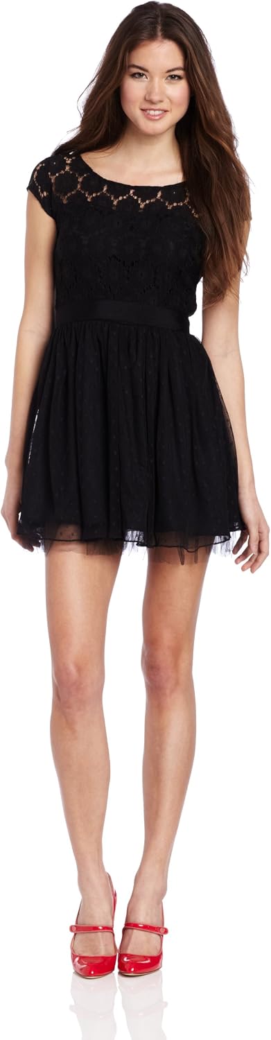 My Michelle Juniors Cap Sleeve Lace Dress, Black, 3 at Amazon Women’s