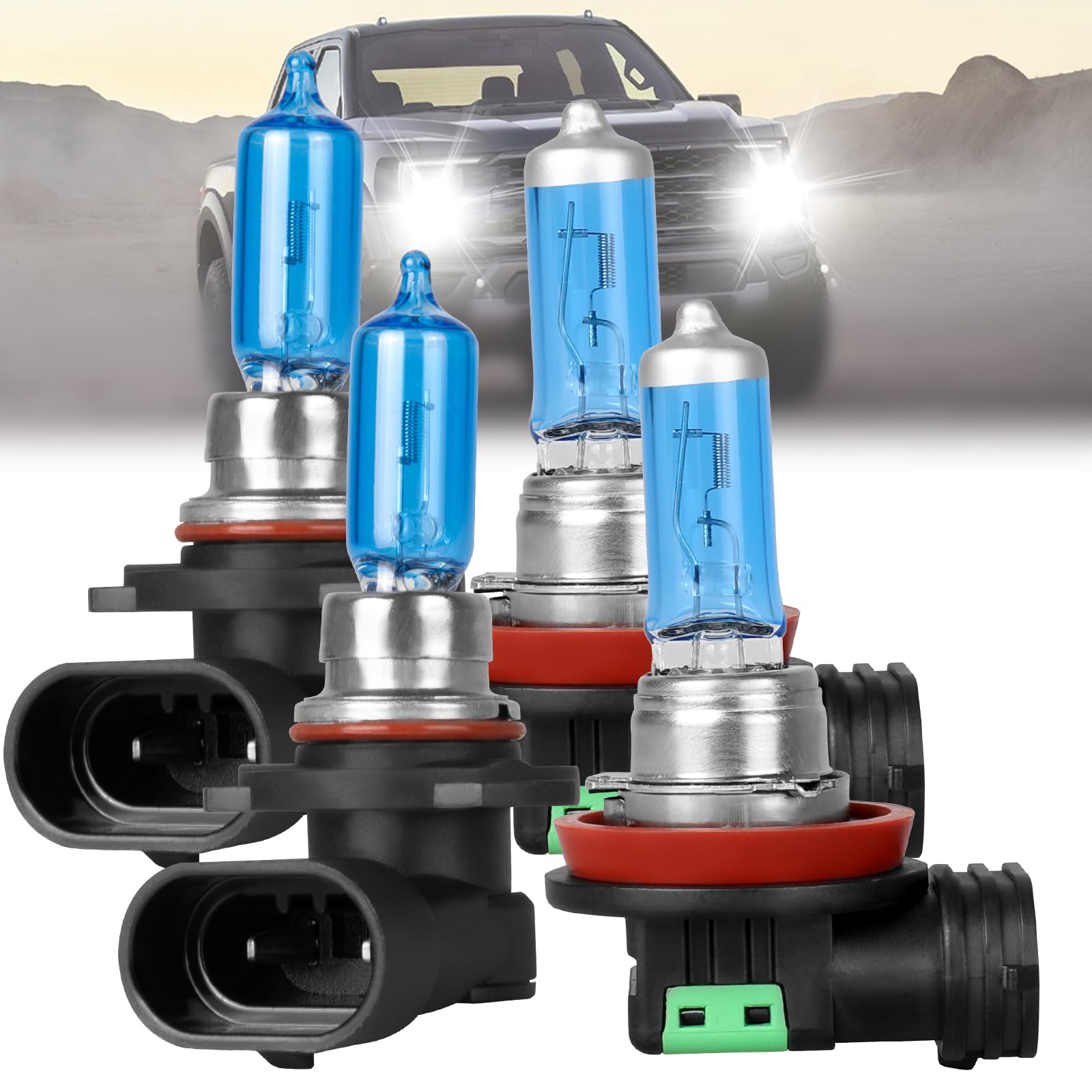 QUAYUB Fit for Ford F-150 F150 2015-2023 Headlight Bulbs,9005/HB3 High Beam + H11 Low Beam Halogen Headlamp Bulbs Headlight Bulbs Replcement Bulb Kit,