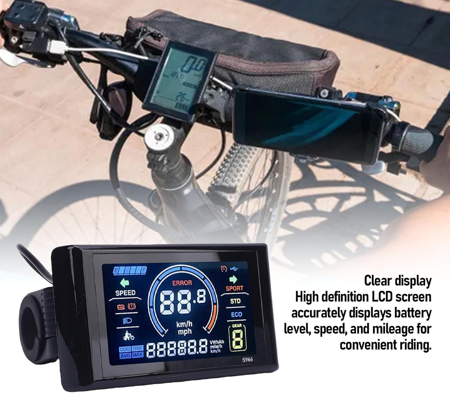Electric Bike LCD Display, Mountain Cycle Computer with Smart Meter and NFC SM Connector