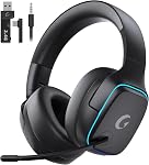 2.4GHz Wireless Gaming Headsets for PS5, PS4, PC, Switch - Bluetooth 5.3 Gaming Headphones with Noise Canceling Mic, 7.1 Surround Sound, 70H Battery, Blue Lighting - White