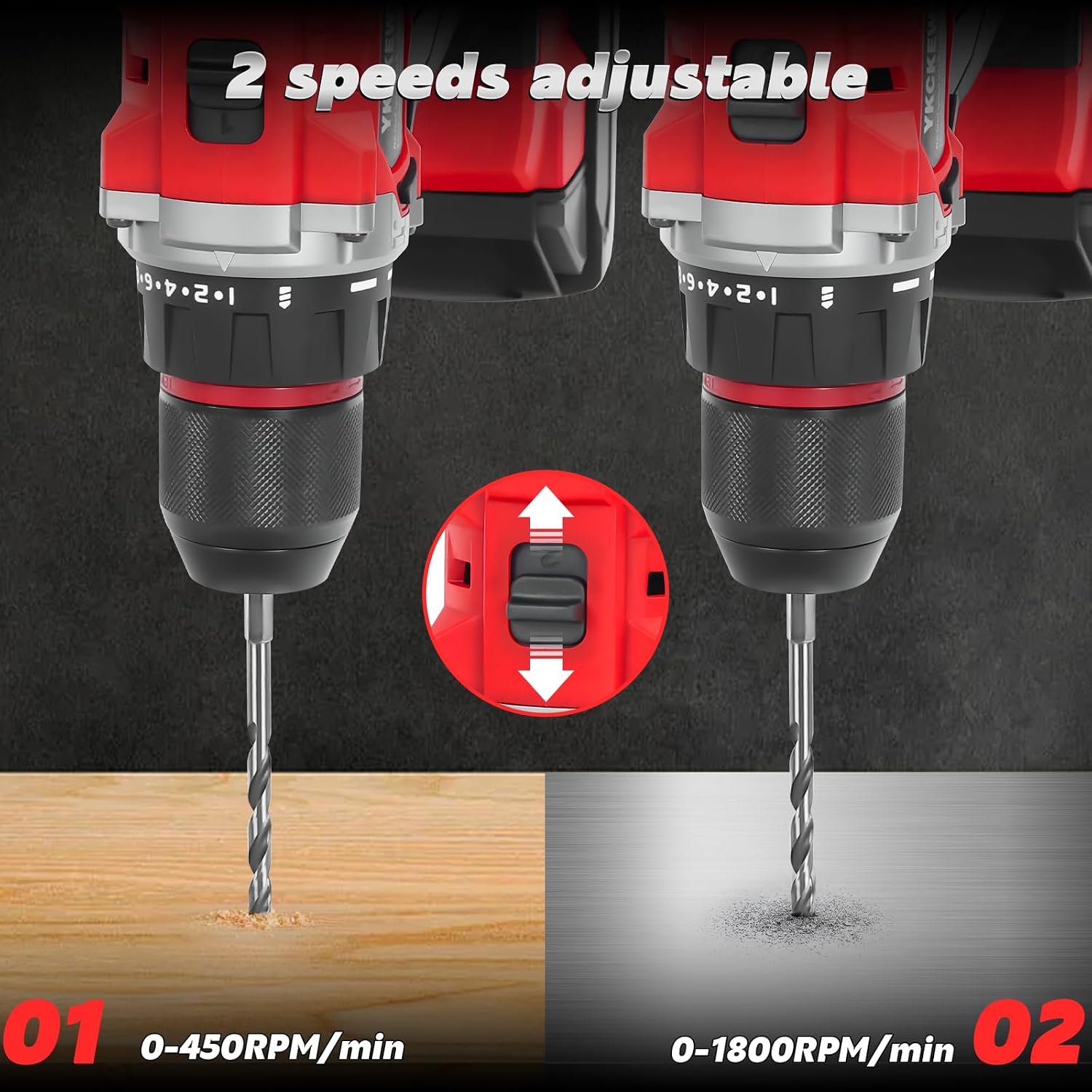Cordless Drill Driver for Milwaukee 18V Battery, Brushless Electric Drills | Drill Driver with 2 Variable Speeds, 24+1 Torque, 3/8" Keyless Chuck, 60N.M, Power Drill for Home Repairing(No Battery)