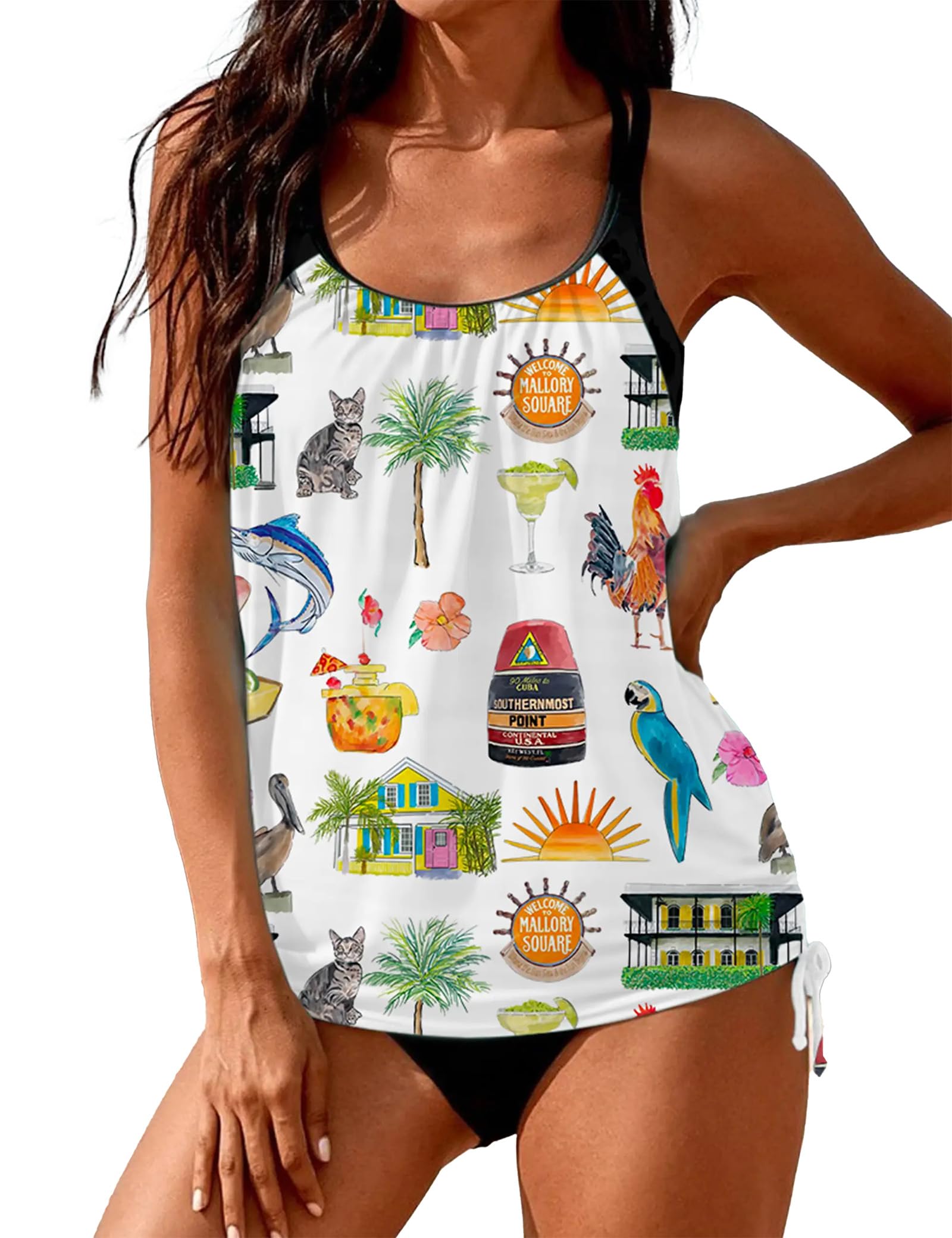 SHESHOW Cowgirl Style Tankini Swimsuits for Women Scoop Neck Ruched Blouson and Bottom 2 Piece Bathing Suits S-XXL