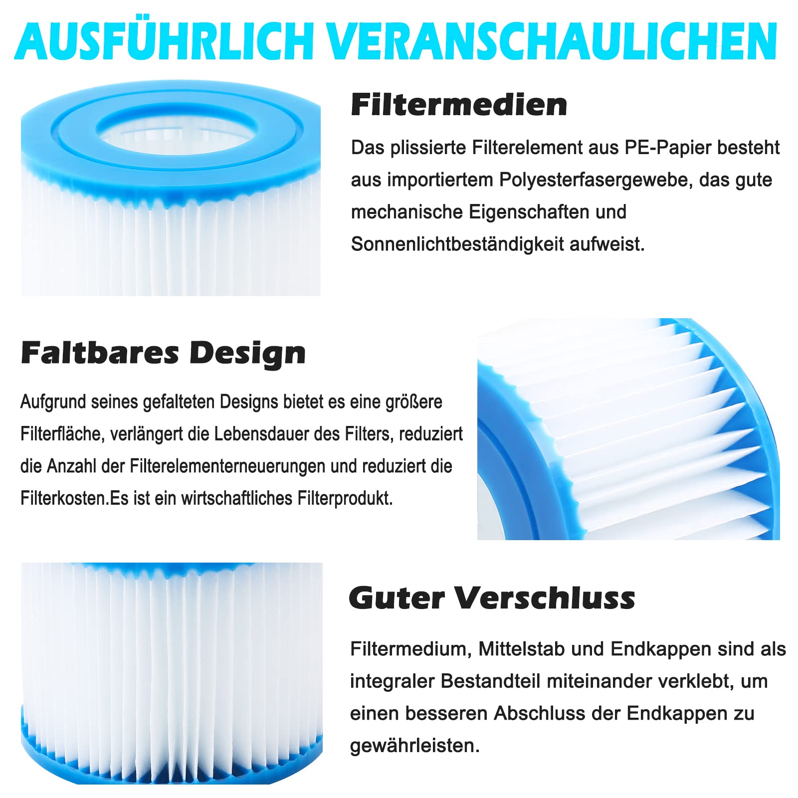 Confezione da 8 filtri di Ricambio per Piscina Misura 6-58323, Filtro di Ricambio per Piscina per Best-Way VI, Lay-Z-Spa