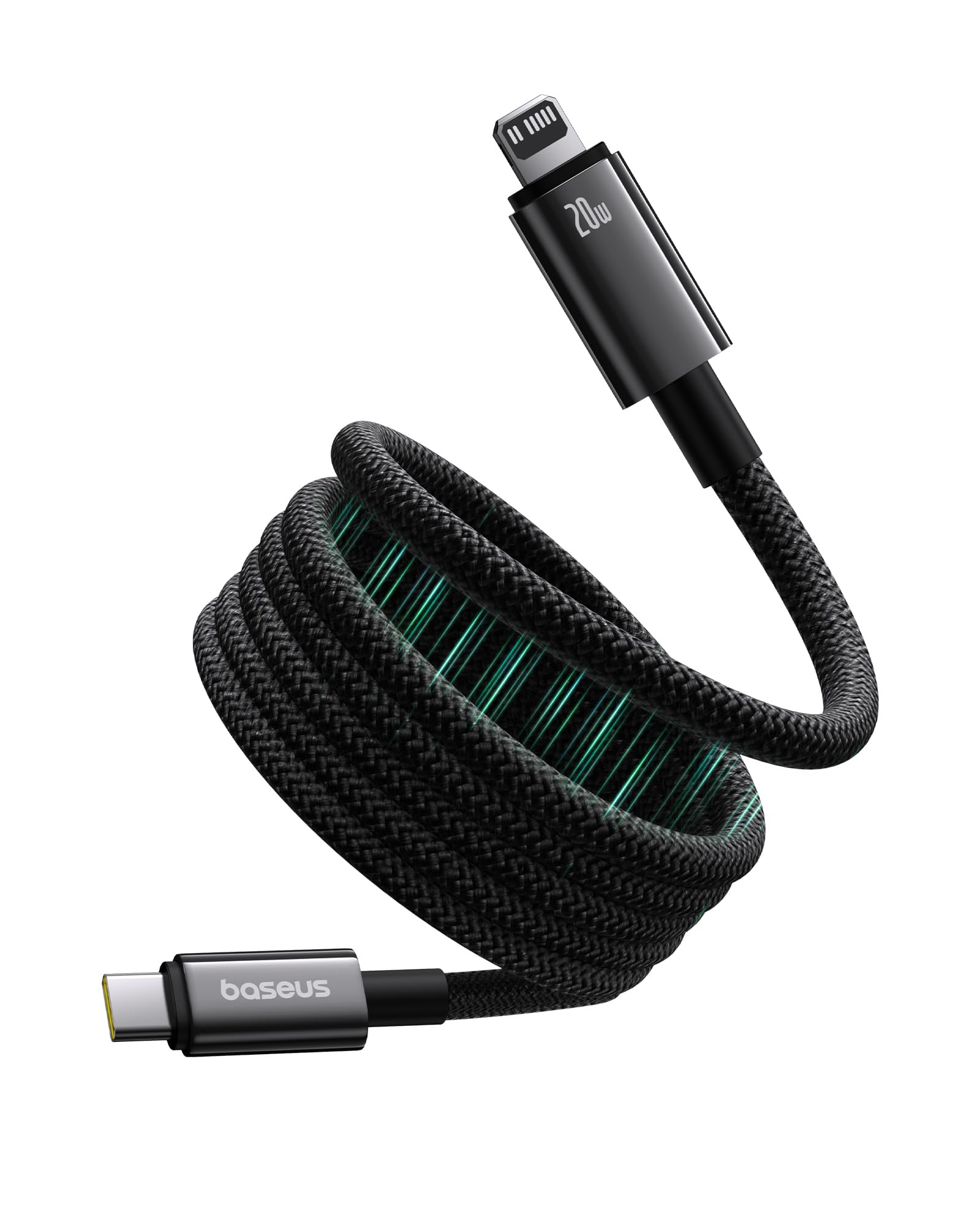 Baseus Tungsten Gold Magnetic iPhone Charger Cable (1m) – 20W PD Fast Charging USB C to Lightning Cord with Anti-Tangle Winding for iPhone 14/13/12 - Black