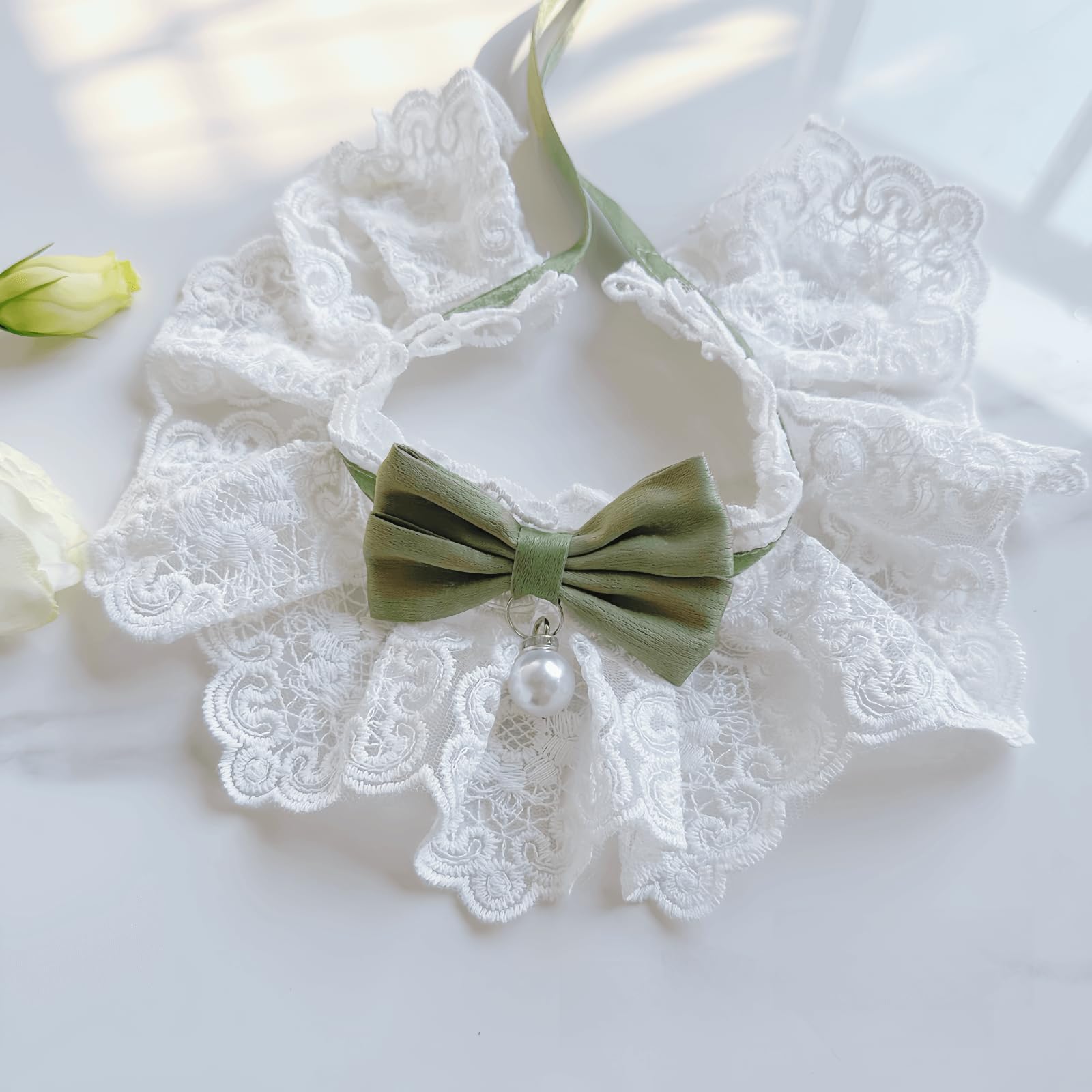 Cute Cat Bow Collar Breakaway Floral Aesthetic Cats Bowtie Collar Bow Tie with Bell for Indoor Cats Kitten and Small Dogs Puppies (Green, L (11-20lbs)