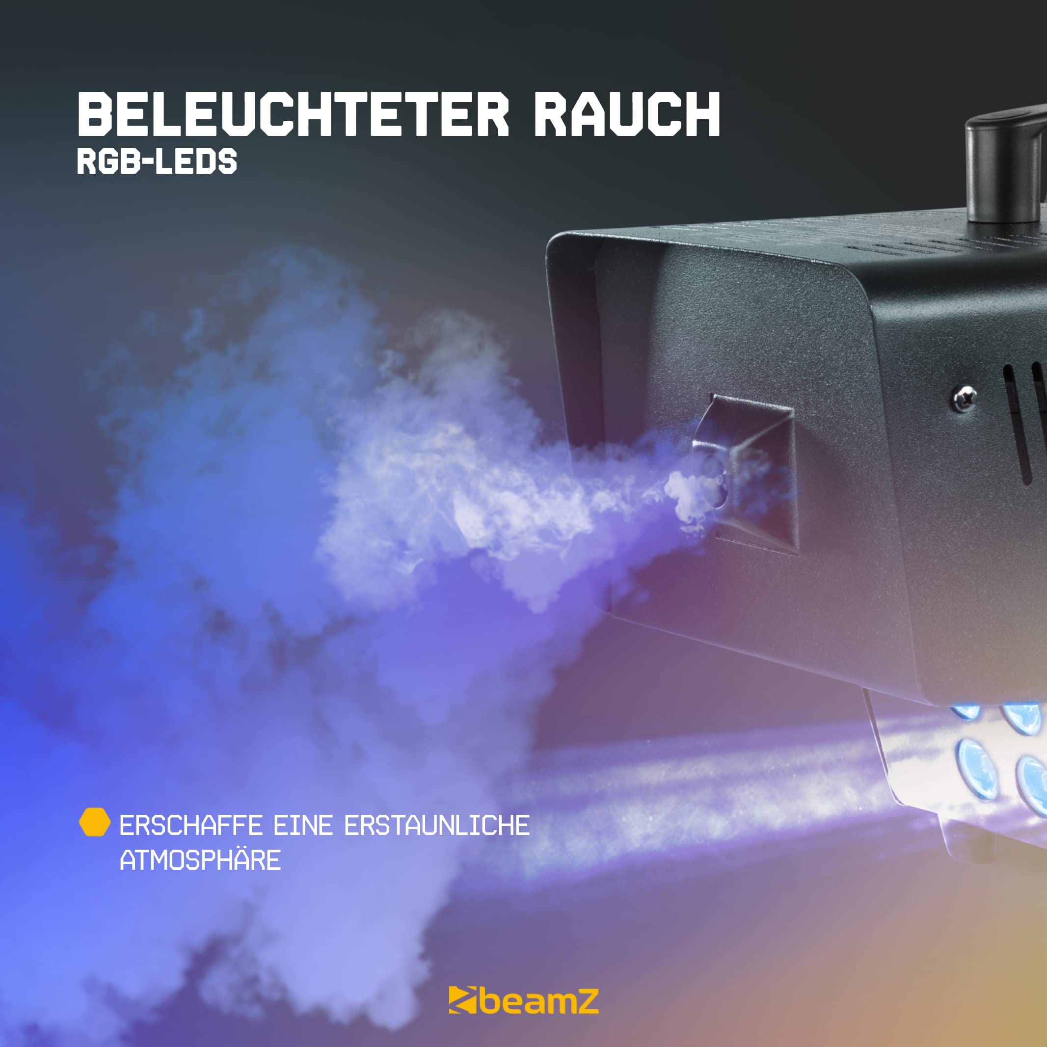 BeamZ RAGE1000LED Nebelmaschine DMX, 1000 Watt Fogger mit Fernbedienung, DMX Rauchmaschine mit Lichteffekt, Intervall Timer Fog Machine, Smoke Machine mit 2 Liter Tank, Partynebel